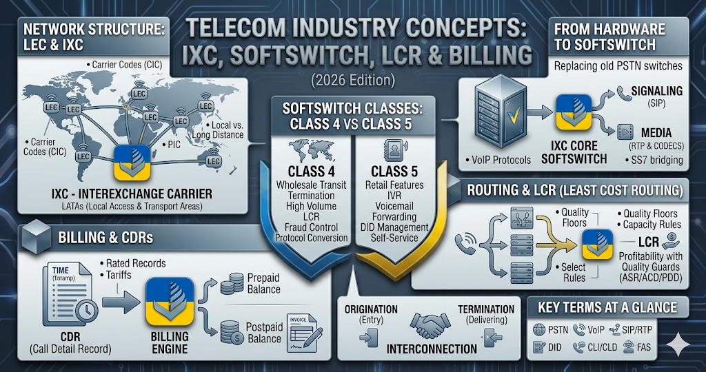 Telecom Industry Concepts: IXC, Softswitch, LCR & Billing
