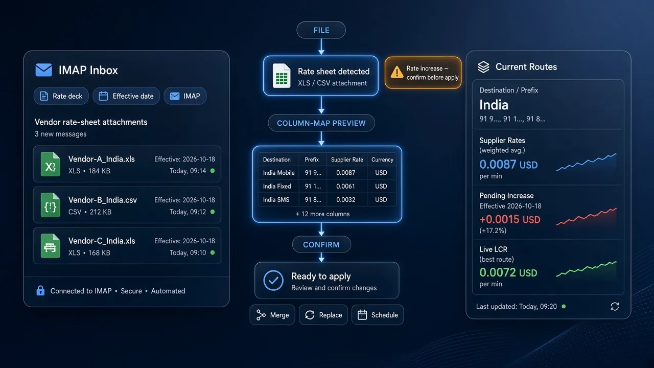 Rate deck для wholesale VoIP: импорт, effective dates и повышения