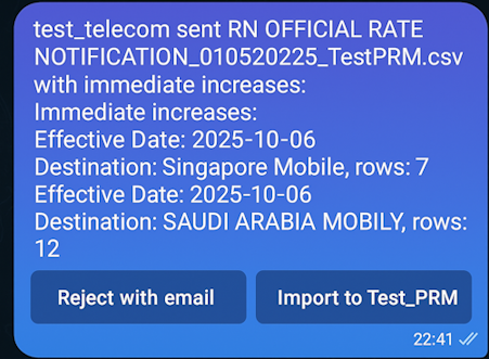 IXC auto rate — Telegram rate increase