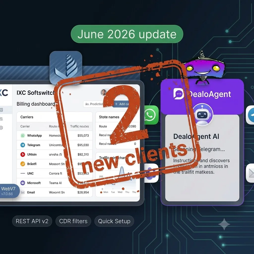 June 2026 — new clients, DealoAgent channels live, WebV7 v7.0.66