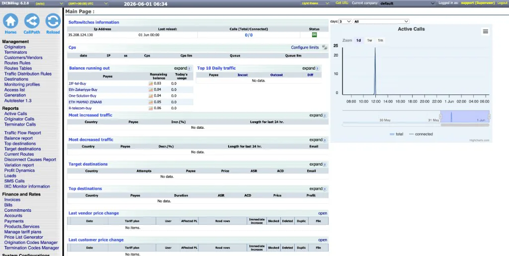 Legacy v6 billing UI — dense sidebar and dashboard tables